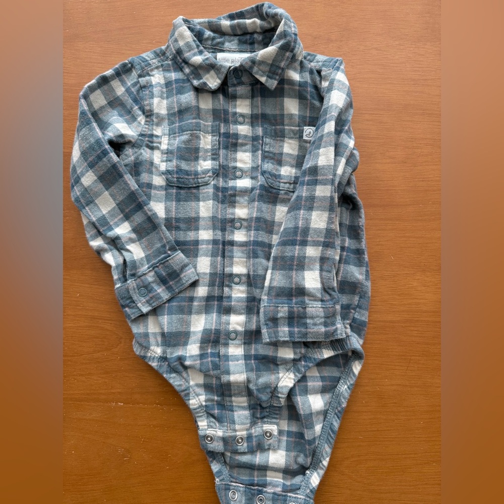 Little Me Blue Plaid Kids One Piece